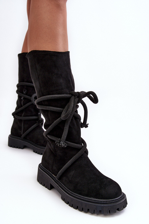 Жіночі замшеві чоботи зі шнурівкою Black Tanive