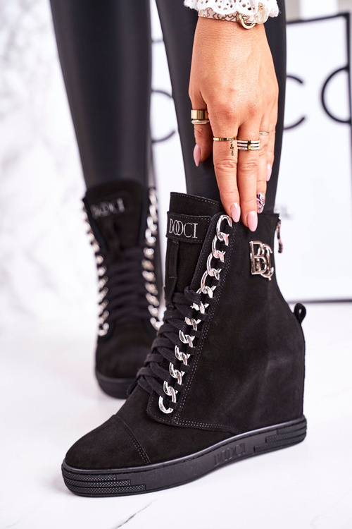 Жіночі замшеві кросівки на танкетці BOOCI 2222/066/s Silver Chain Black