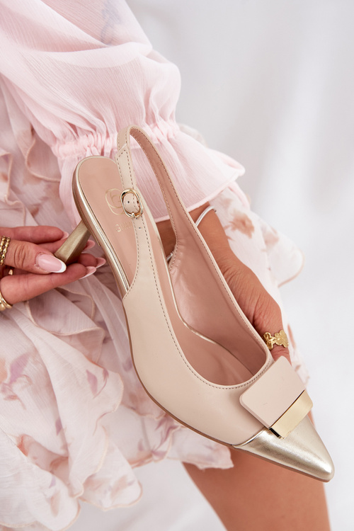 Елегантні Туфлі На Каблуку З Декором Еко Шкіра Бежеві Ottoles