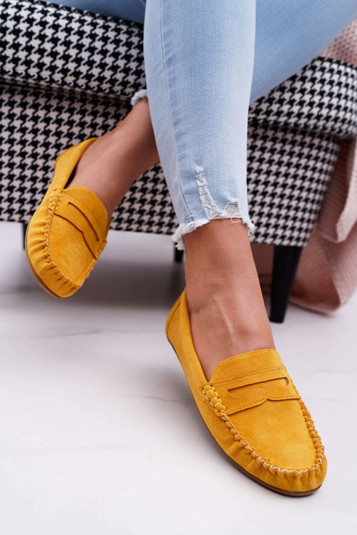 Жіночі мокасини жовте замшеве болеро