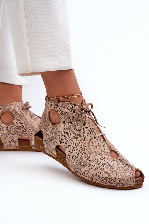 Чоботи шкіряні з малюнком Maciejka 03426-02 Бежеві