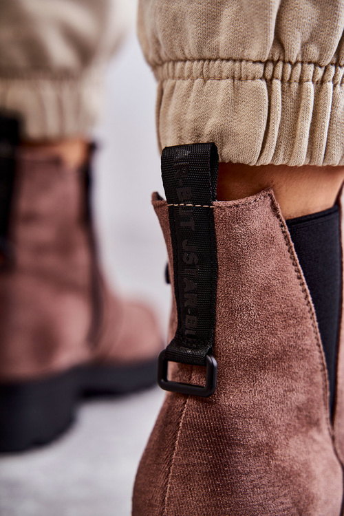 Замшеві теплі чоботи на плоскому каблуці Яскраво-коричневі Salome