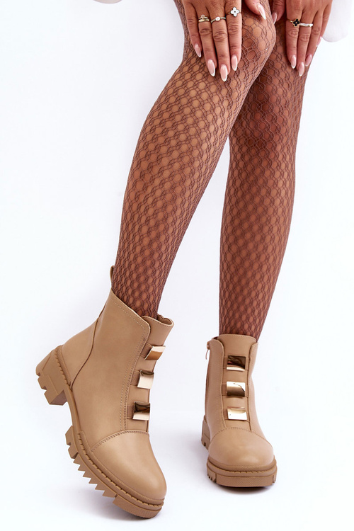 Шкіряні ботильйони на плоскому каблуці бежеві Azulenn