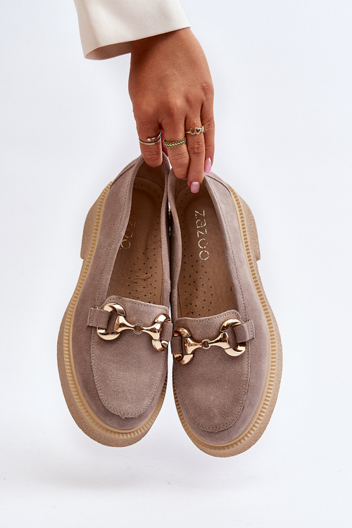 Zazoo 3429 Замшеві жіночі мокасини з декором коричневого кольору