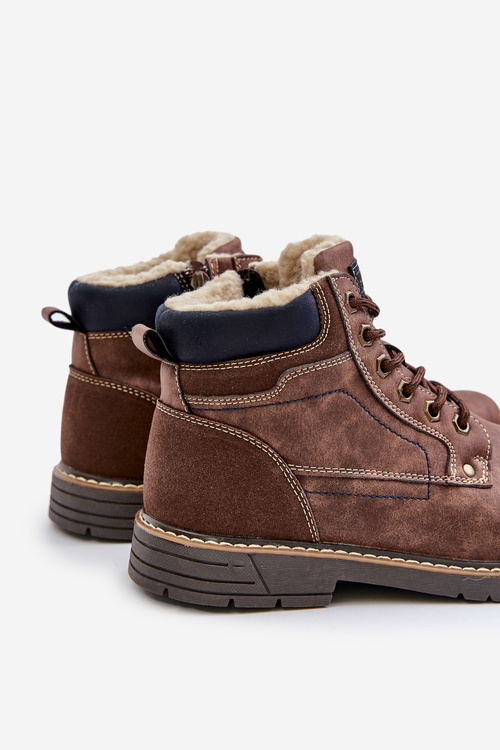 Чоловічі утеплені чоботи з еко шкіри коричневого кольору Venredia