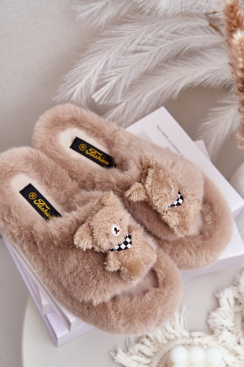 Жіночі хутряні тапочки з ведмедиком Бежеві Румунія