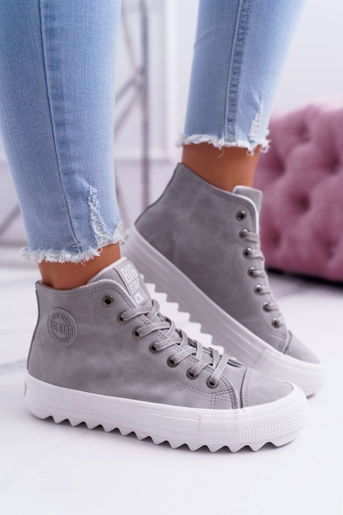 Жіночі утеплені кросівки Big Star на високих підборах сірі EE274114