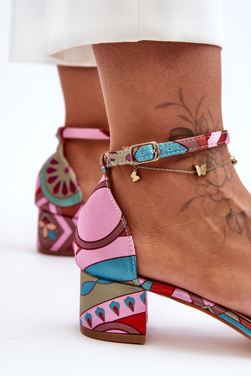 Атласні босоніжки на підборах з малюнком Мікс Рожевий Inspire Me!