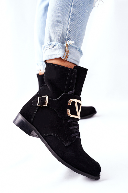 Жіночі замшеві чоботи чорні Nicole 2676