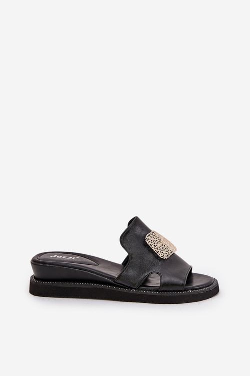 Жіночі Сандалі На Каблуку Еко Шкіра З Декором Чорні Сарела