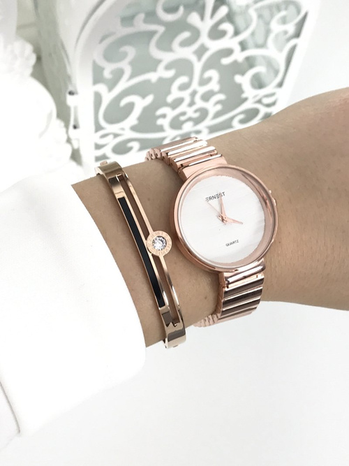 Жіночий годинник Ernest Claudie Pink Gold White Dial