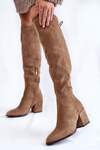 Жіночі високі чоботи на підборах бежеві Corrig