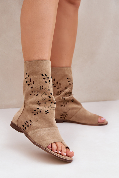 Zazoo 3437 Жіночі Замшеві Сандалі З Блискавкою Бежеві