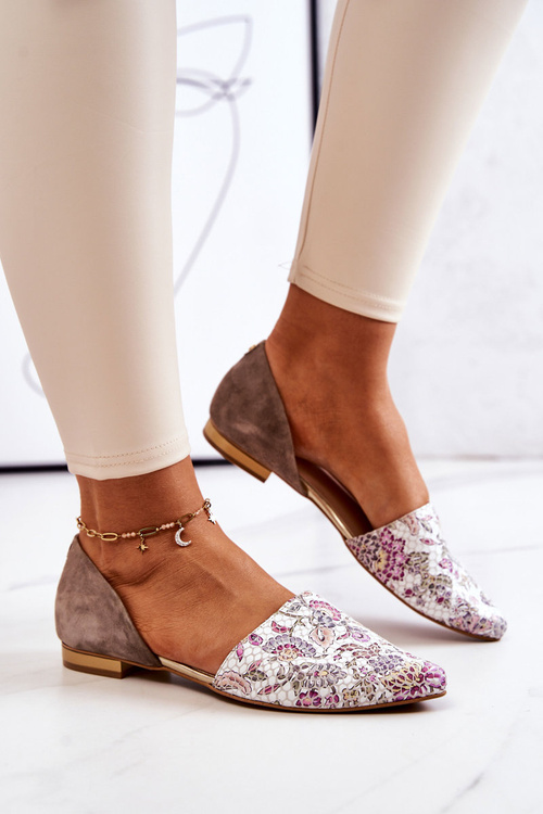 Елегантні шкіряні балетки з квітами Laura Messi 1110 Білі