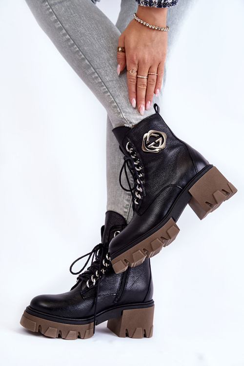 Шкіряні теплі черевики на блискавці Чорні Raynes