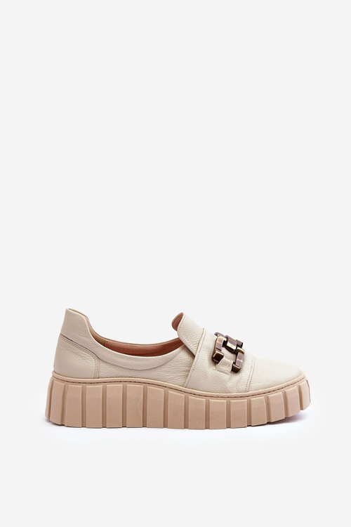 Жіночі шкіряні туфлі на платформі з декором бежеві Lewski 3398