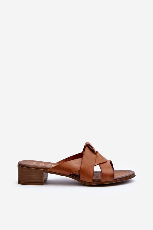 Zazoo 40236 Шкіряні жіночі мюлі на низькому каблуці коричневого кольору