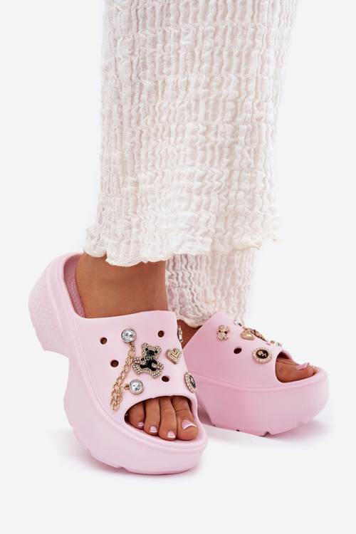 Жіночі Пінні Сандалі На Масивній Платформі З Золотими Декораціями Рожеві Ivoriel
