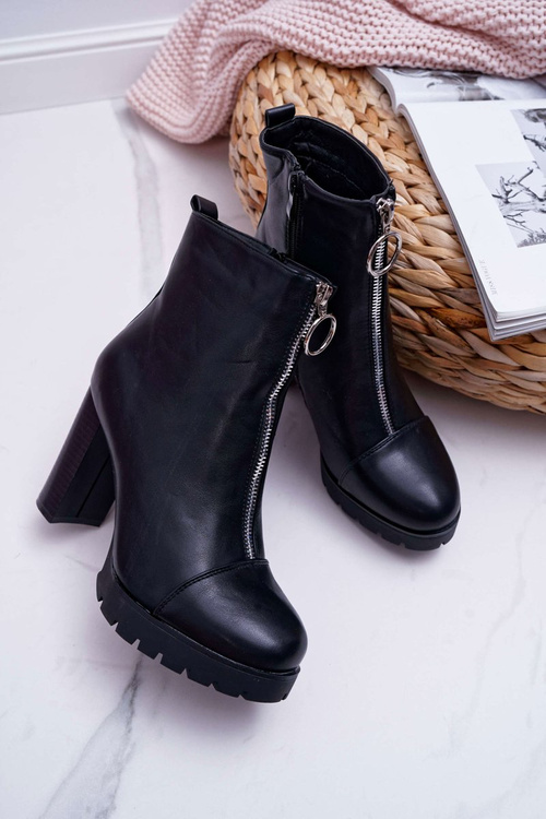 Жіночі чоботи на шпильці декоративні на блискавці чорні Senuto