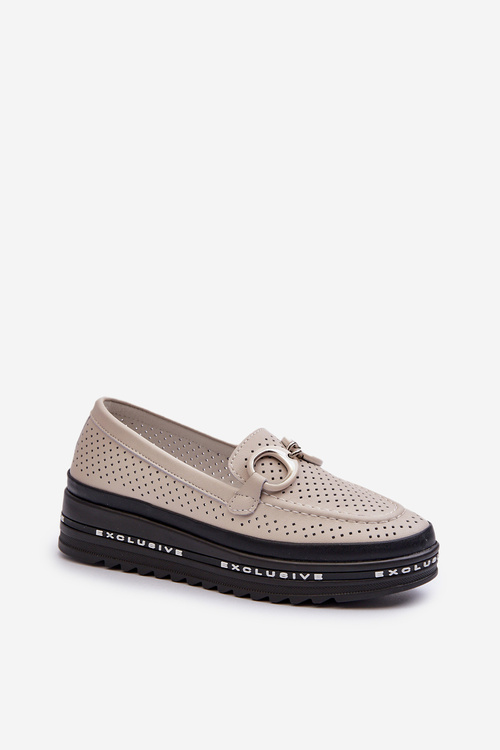 Жіночі шкіряні мокасини на платформі з декором S.Barski LR750 Бежеві