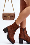 Жіночі ботильйони на шнурівці коричневого кольору Lunielle