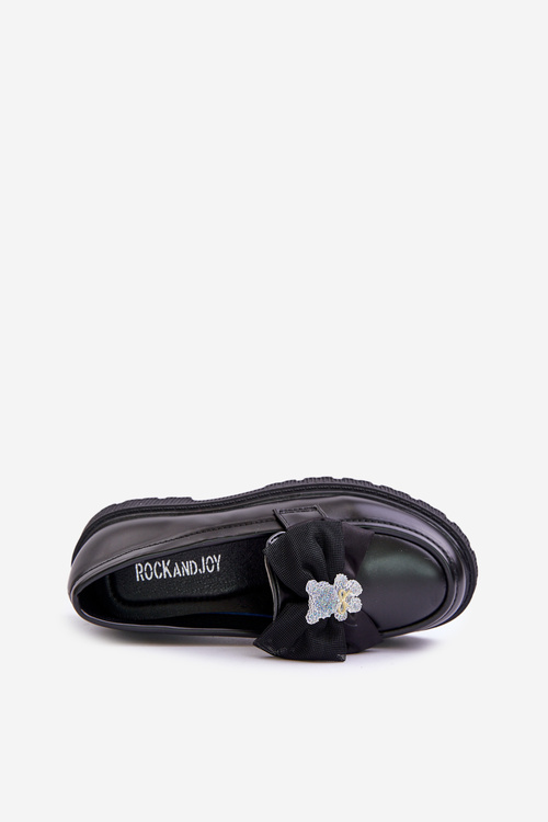 Мокасини для дівчинки з бантом з екошкіри Avallesa чорного кольору