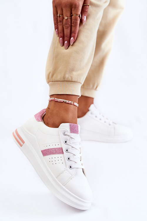 Жіноче спортивне взуття на зав'язці Біло-рожева Otylia