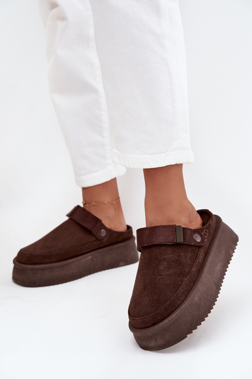 Жіночі зимові чоботи на платформі з застібкою Velcro шоколадні Jorielle