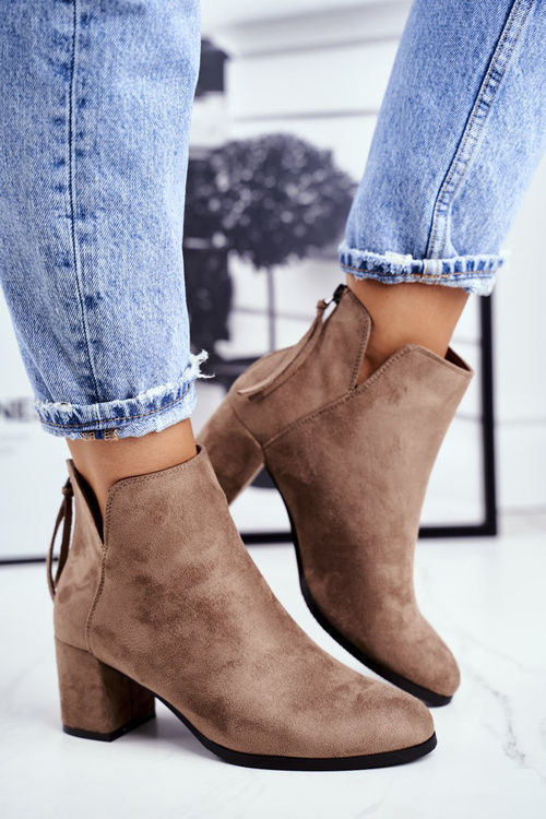 Жіночі черевики на високому каблуці замшеві бежеві Мімоза