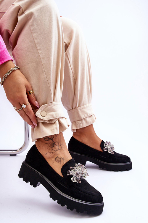 Жіночі лофери на платформі з прикрасами, чорні Brenda