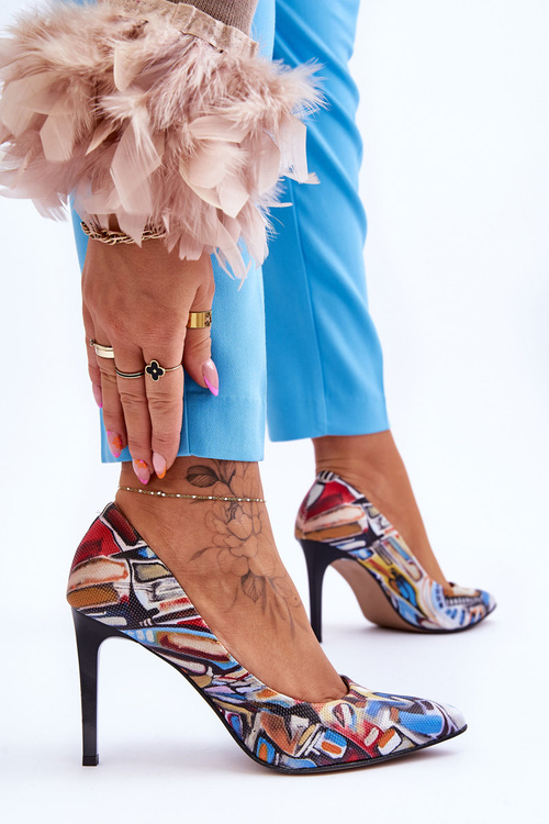 Модні шкіряні туфлі на високих підборах Lewski Shoes 2659 Чорно-сині