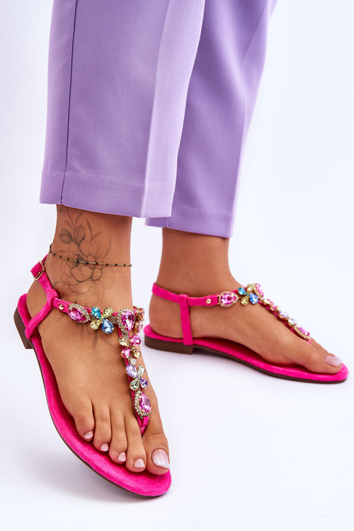 Замшеві шльопанці з камінням Pink Frency