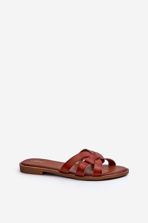 Жіночі босоніжки з екошкіри на плоскій підошві коричневого кольору Rosalini