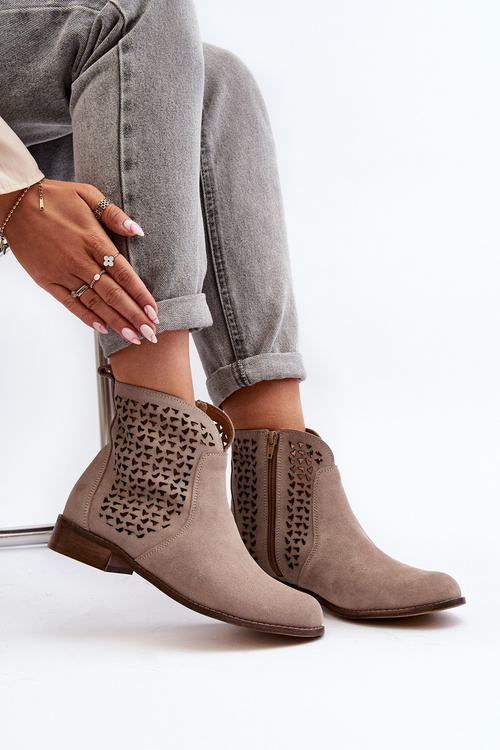 Zazoo 2791 Замшеві ажурні чоботи бежеві