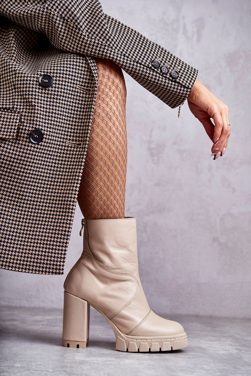 Шкіряні Чоботи На Високому Каблуці Бежеві Elia