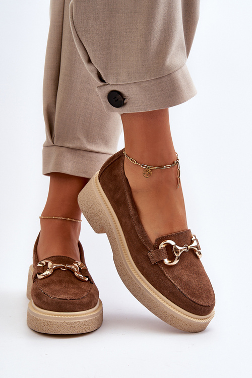 Zazoo 3429 Замшеві жіночі мокасини з декором коричневого кольору