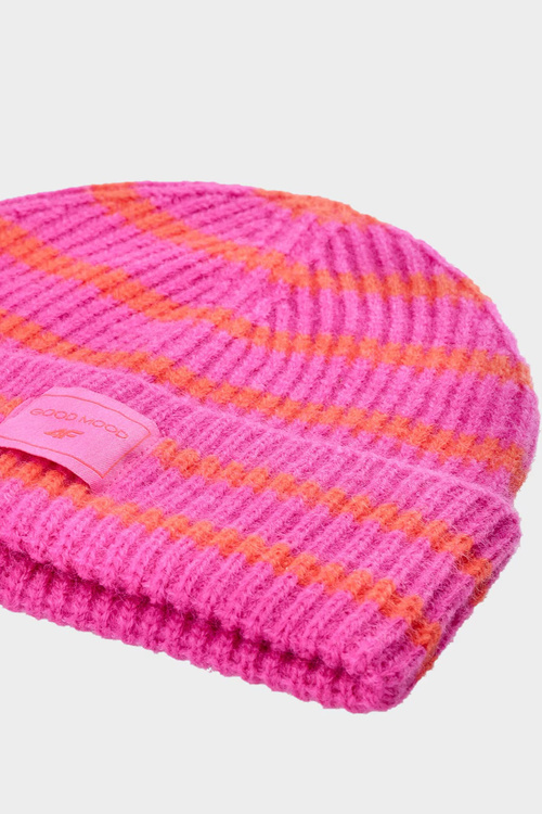 Зимова шапка для дівчаток зі смугами Фуксія 4F 4FJWAW24ACAPF417-55S