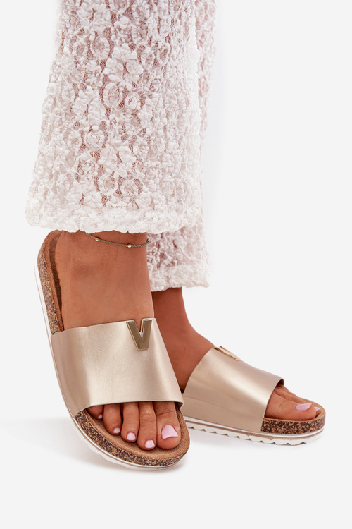 Жіночі Сандалі На Корковій Платформі З Декоративним Елементом Золоті Vessira