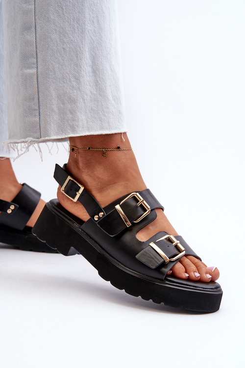 Жіночі босоніжки з пряжками з еко шкіри Konanttia чорного кольору