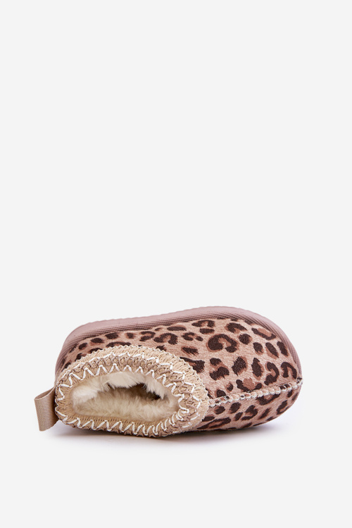 Снігові черевики Дитячі ботильйони з леопардовим принтом на платформі, утеплені хутром, коричневі Vilabria