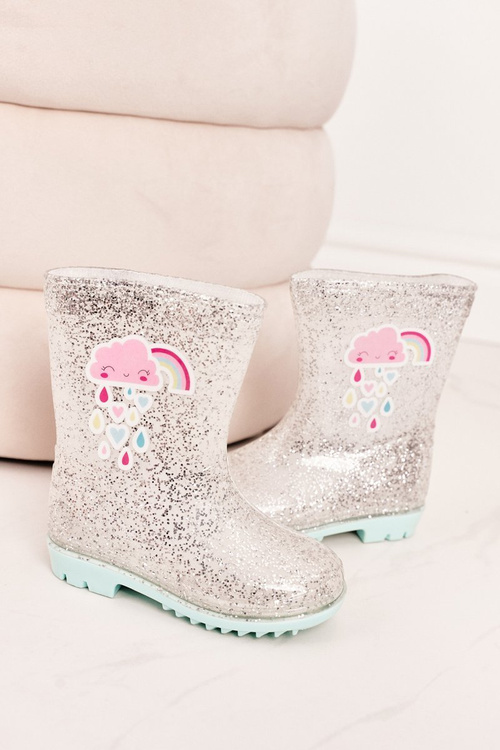 Дитячі блискучі дощові черевики з хмарою сріблястого кольору