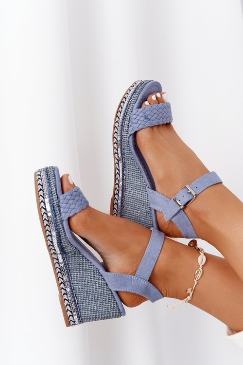 Босоніжки на танкетці з блискітками синього кольору Scilla