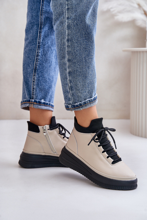 Легке шкіряне спортивне взуття на платформі бежеве Artiker 55C0554