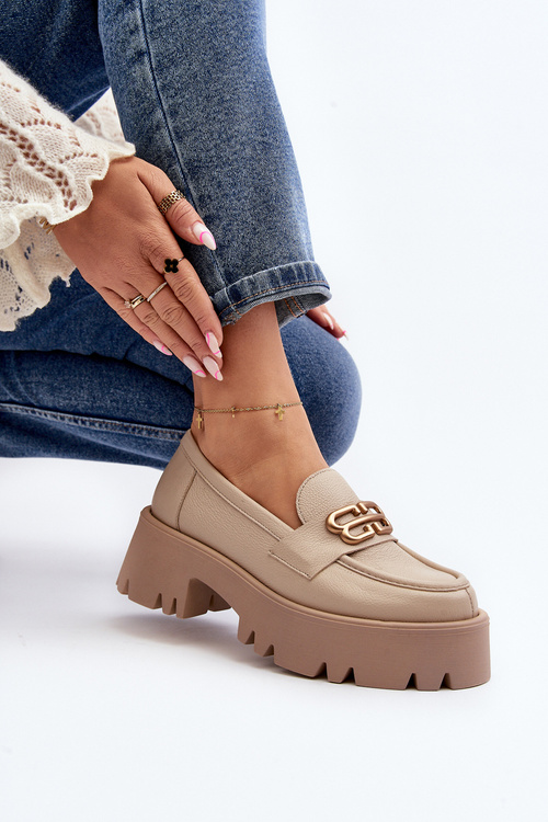 Жіночі лофери Zazoo 20164 з натуральної шкіри бежеві