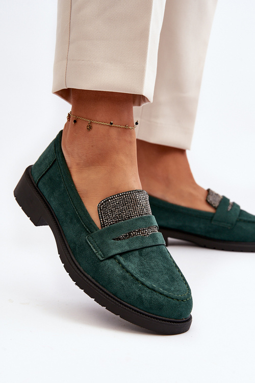 Жіночі лофери з прикрасами темно-зелені Dananei