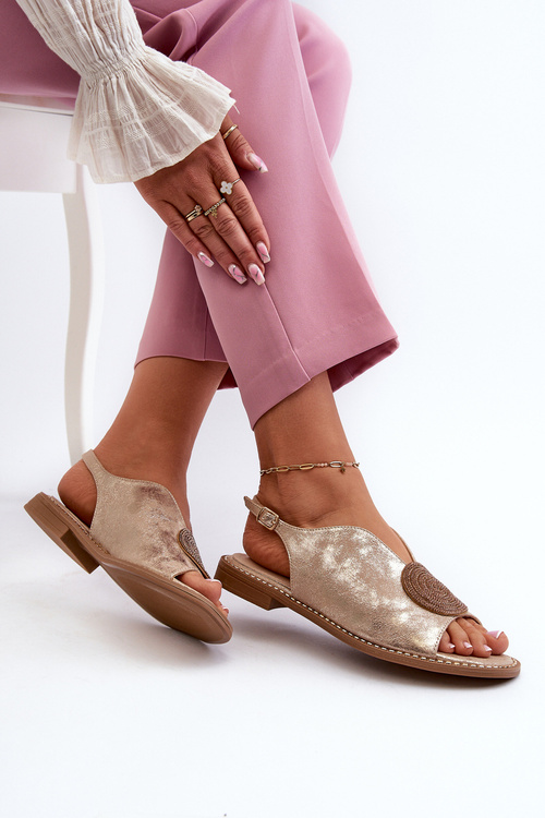 Жіночі босоніжки з орнаментом на плоскій каблуці S.Barski KV24-057 Золотий