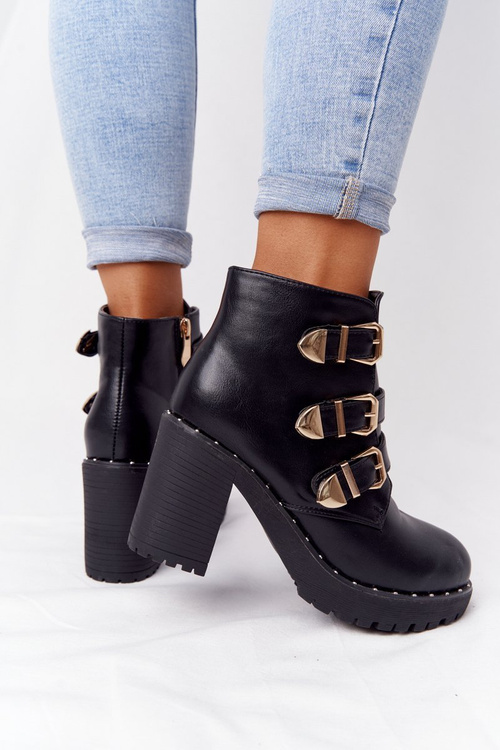 Чоботи на блочному каблуці Lu Boo Чорні