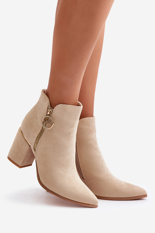 Жіночі ботильйони на підборах з гострими носами Екозамшеві утеплені бежеві Raisha