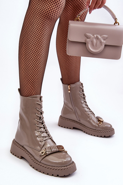 Жіночі глянцеві ботильйони броги з декором бежеві SBarski MR870-67