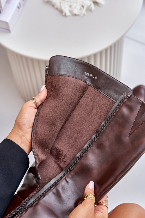 Чоботи на підборах з еко шкіри Високі коричневі Izanae